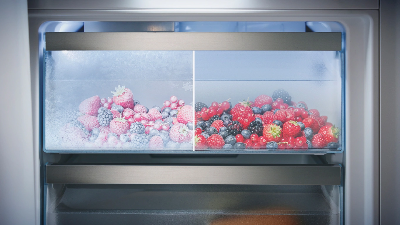 miele freeze&cool kühlschrank schublade mit beeren gefroren und gekühlt