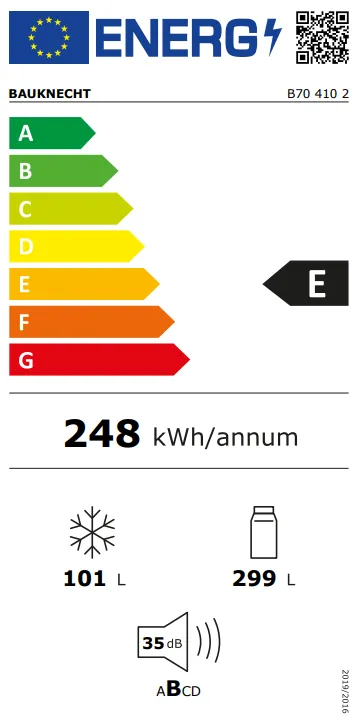 Energy Class E - Full EU energy label