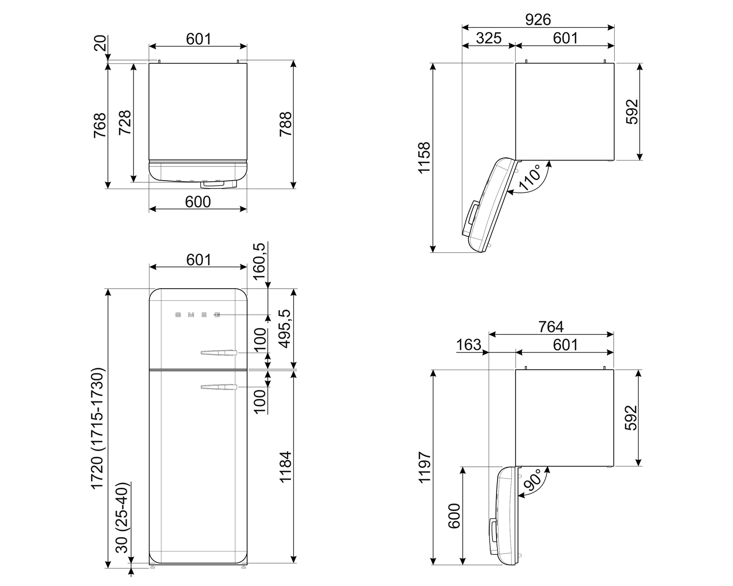 Smeg FAB30LSV5 Stand-Kühl-Gefrierkombination Grau