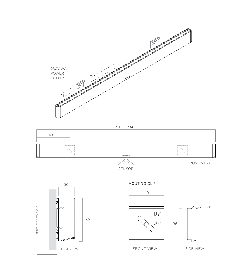 Novy Wall 300 Beleuchtung Schwarz 70038