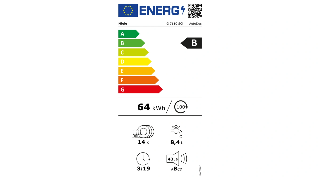 Energielabel für Geschirrspüler EU Energielabel für einen Miele Geschirrspüler