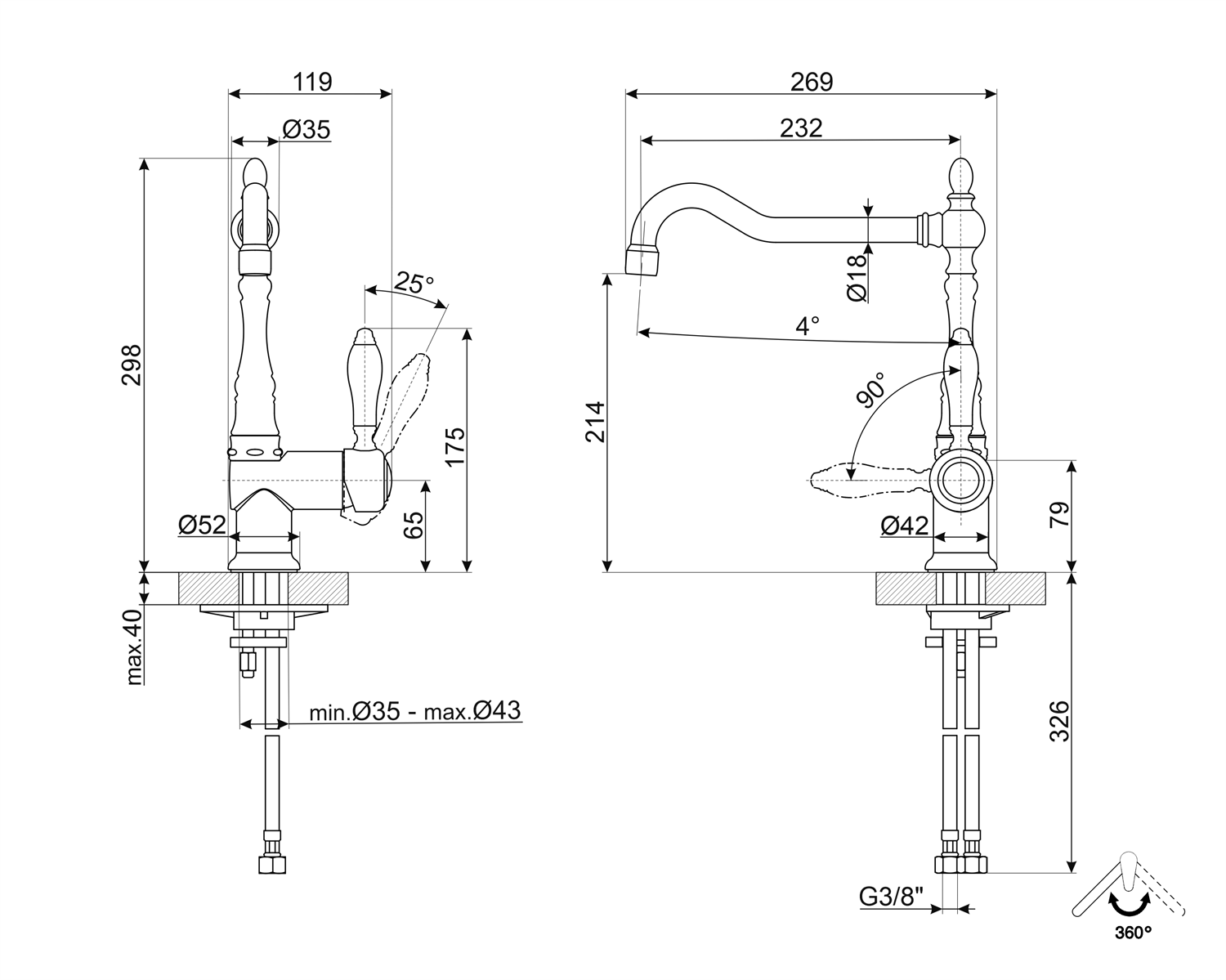 Smeg MIR6RA-2 Einhandhebelmischer Kupfer