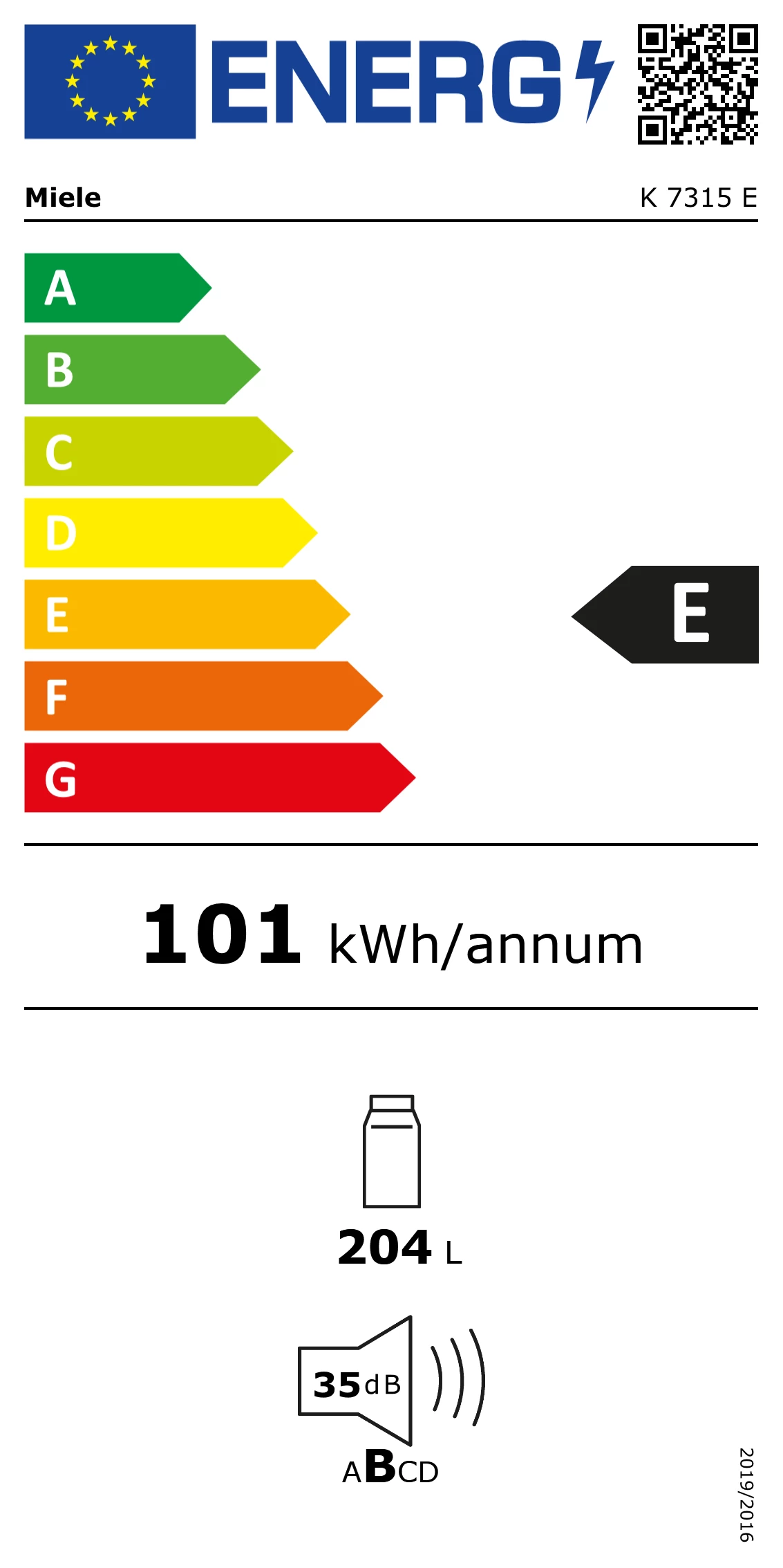Energy Class E - Full EU energy label