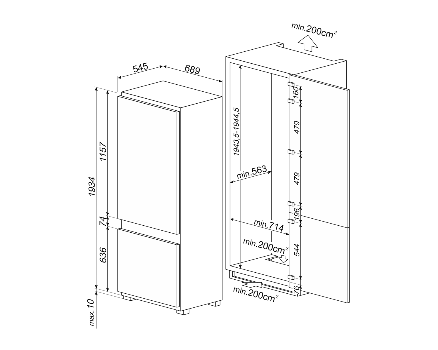 Smeg C875TNE Einbau-Kühl-Gefrierkombination Weiß