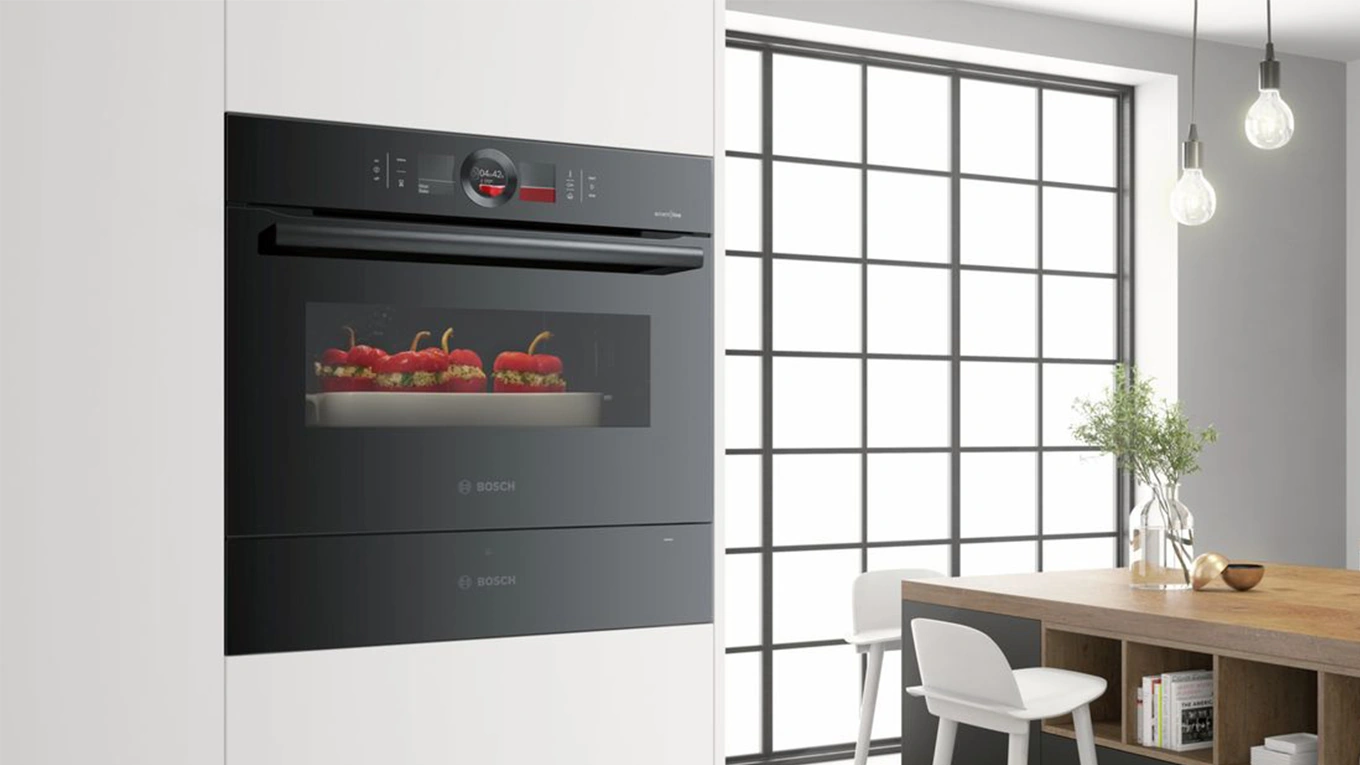 bosch accent line dampfgarer mit gebackener Paprika im ofen innenraum