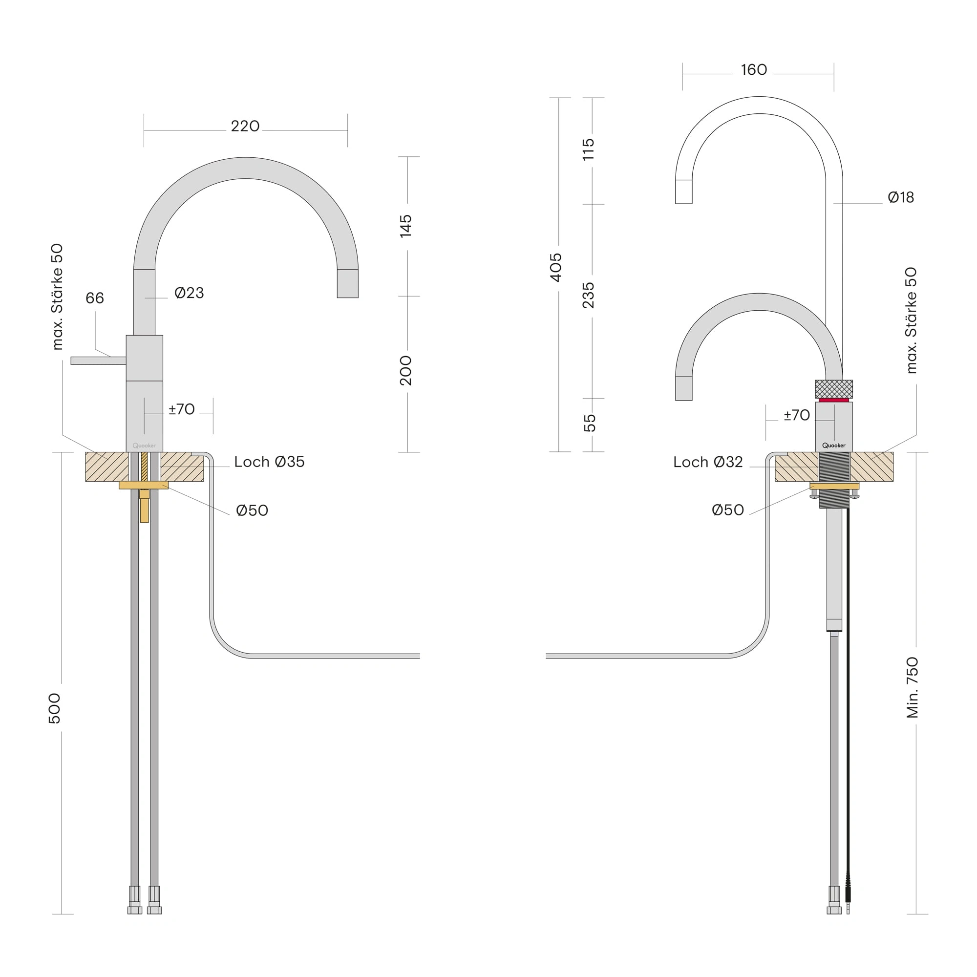 Quooker 22+NRRVSTTCUBE Armatur Edelstahl