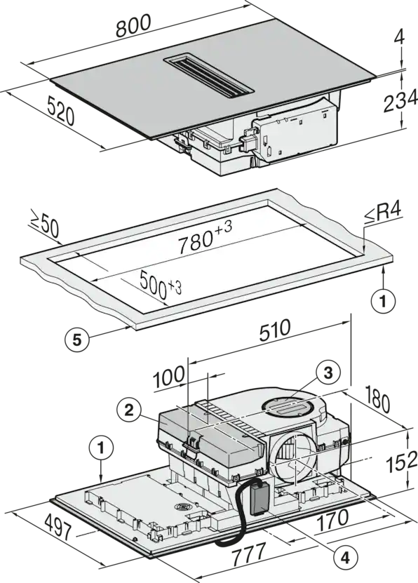 Miele KMDA 7676 FL-U Induktionskochfeld mit integriertem Wrasenabzug Schwarz