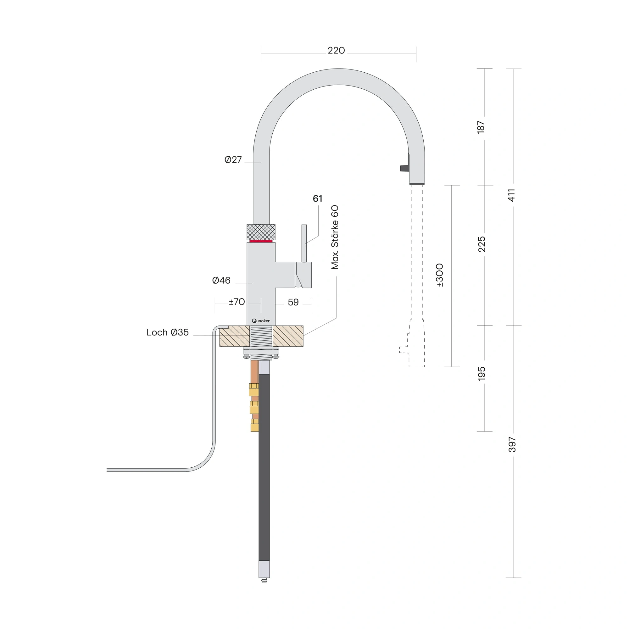 Quooker 22+XCHRCUBE Armatur verchromt glänzend