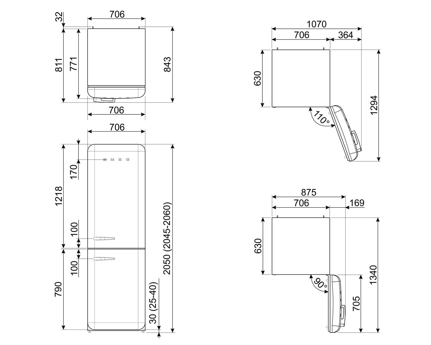 Smeg FAB38RBL5 Stand-Kühlschrank Schwarz