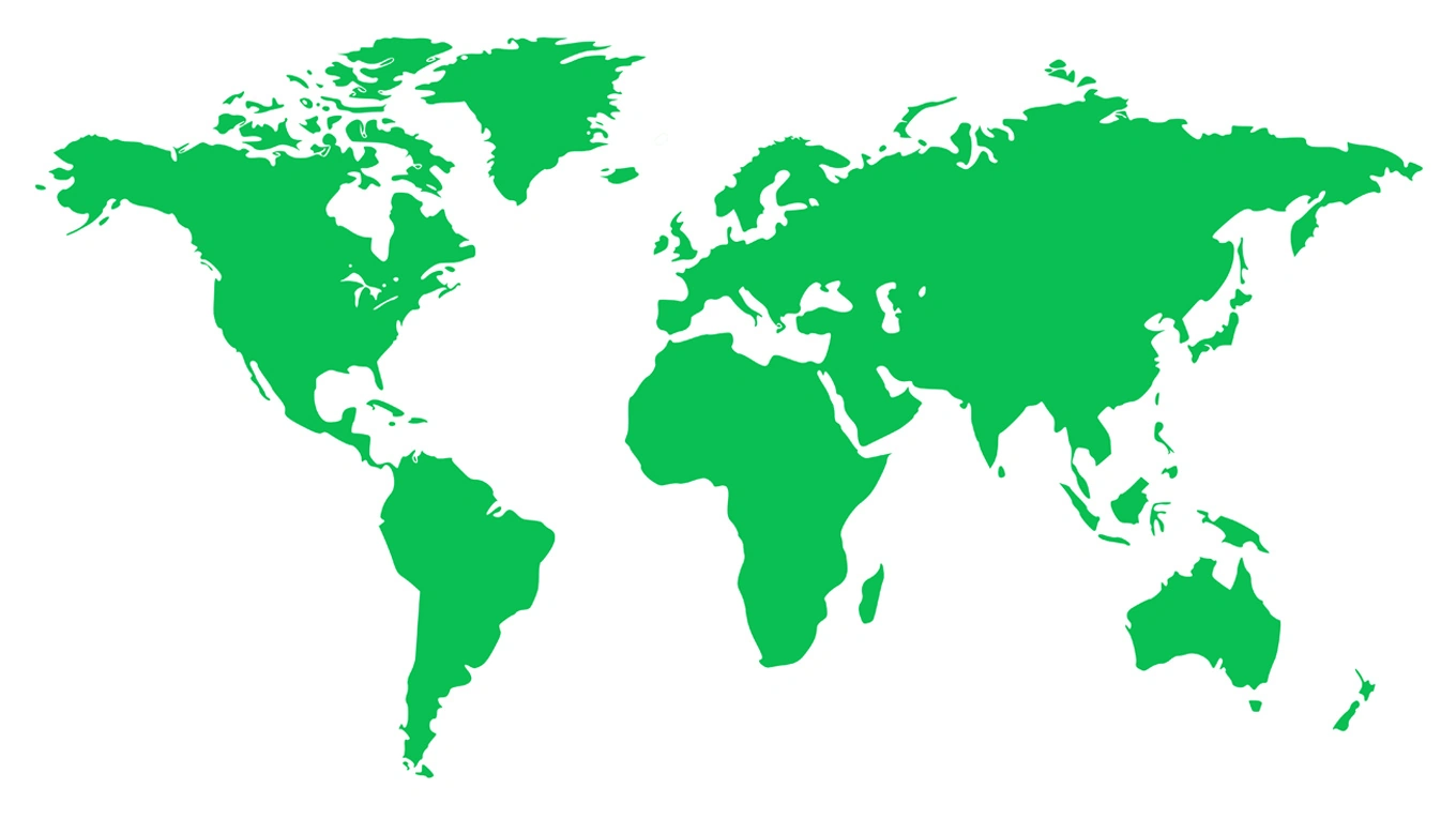 weltkarte in grün auf weißem hintergrund als beispielbild für internationaler versand