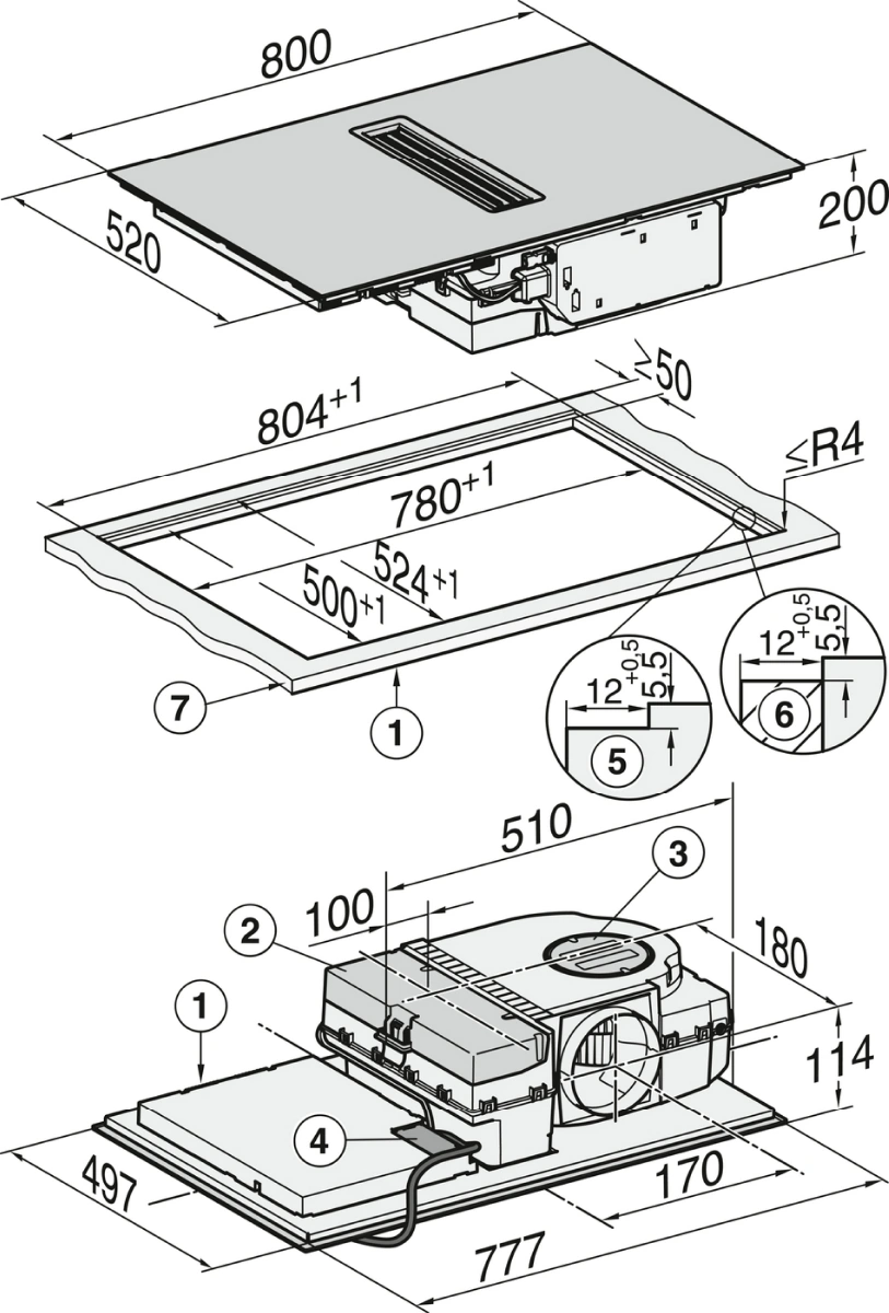 Miele KMDA 7473 FL-U Silence Induktionskochfeld mit integriertem Wrasenabzug Schwarz