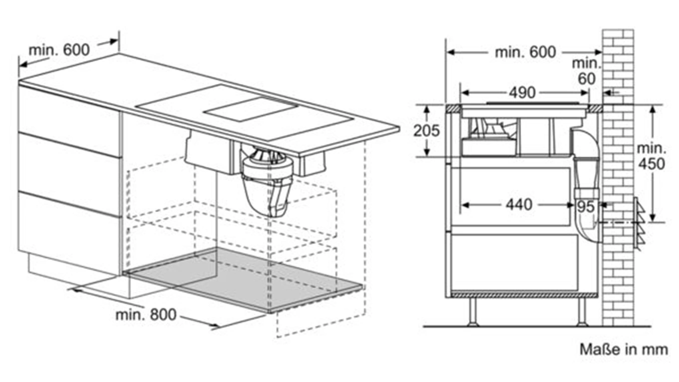 zwei einbau skizzen vom Miele KMDA mit mm und zahlen angaben