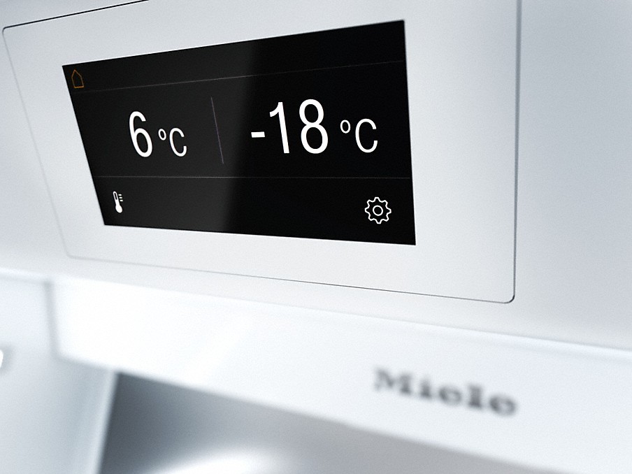 bediendisplay mastersensor beim miele kühlschrank mit den temperaturen 6 und -18 Grad Celsius