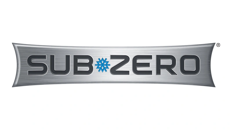 Subzero Logo Subzero logo in schwarz mit blauer schneeflocke und edelstahl balken