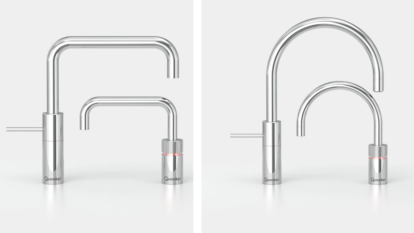 bildvergleich vom quooker nordic twintabs wasserhahn in eckig und rund