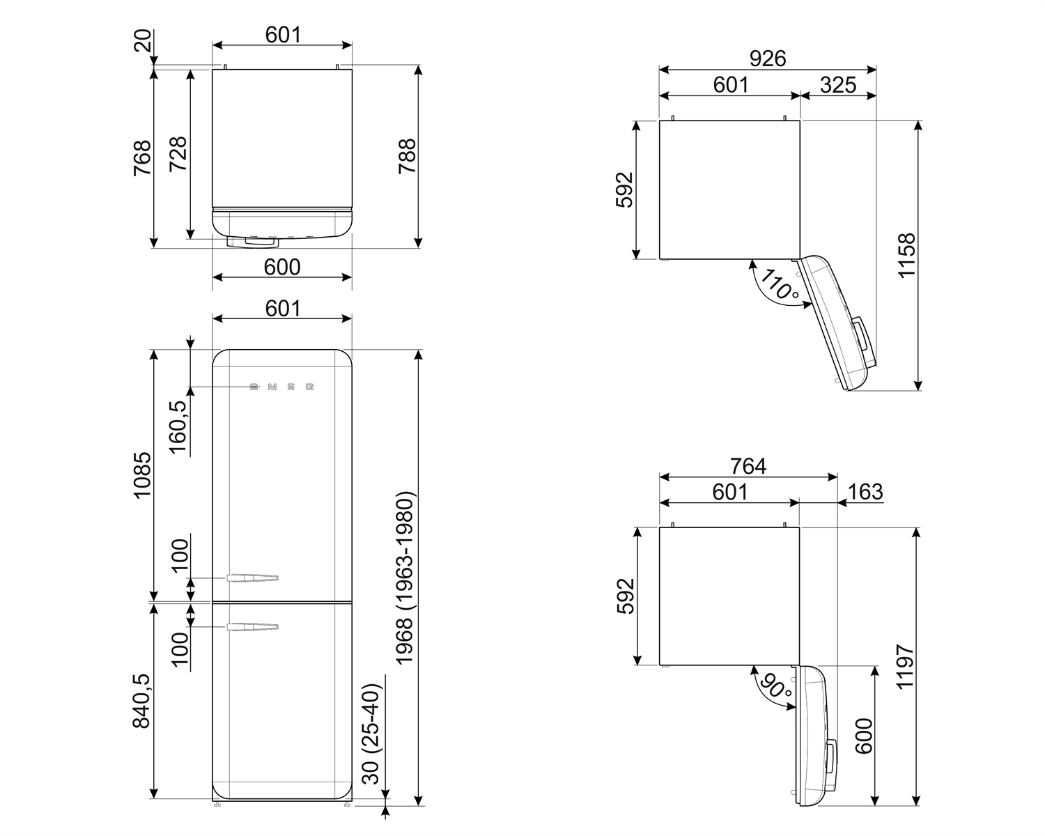 Smeg FAB32RWH5 Stand-Kühl-Gefrierkombination Weiß