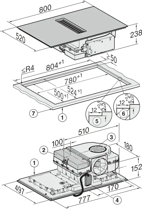 Miele KMDA 7676 FL-U Induktionskochfeld mit integriertem Wrasenabzug Schwarz