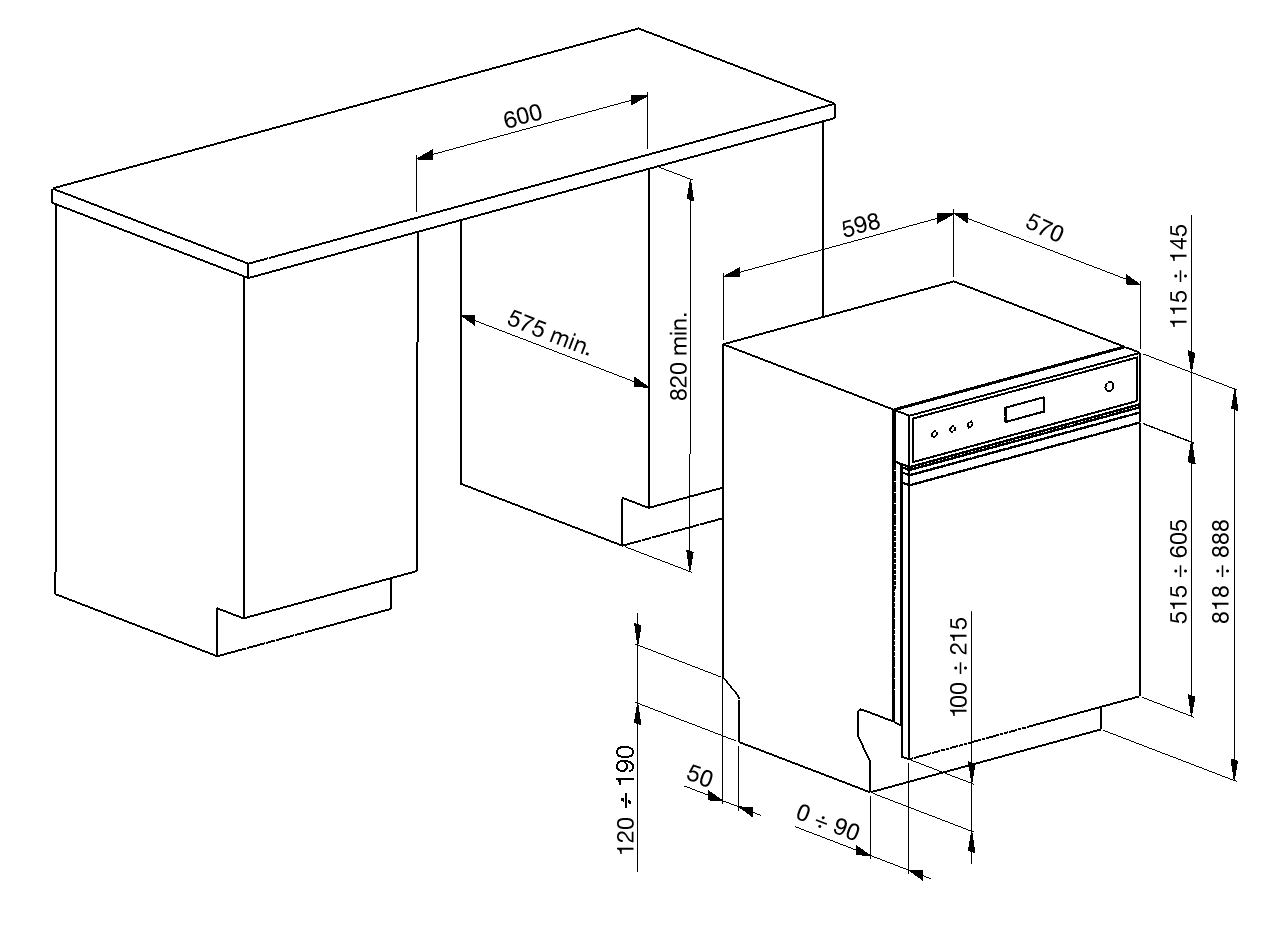 Smeg PL324BQXDE Teilintegrierter Geschirrspüler Edelstahl