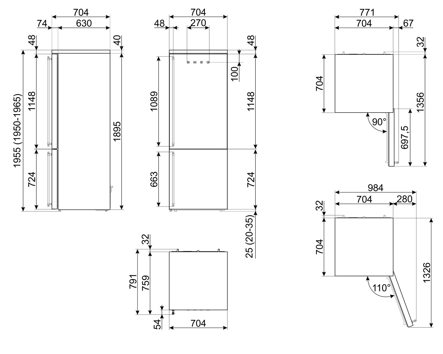 Smeg FA8005RPO5 Stand-Kühl-Gefrierkombination Creme