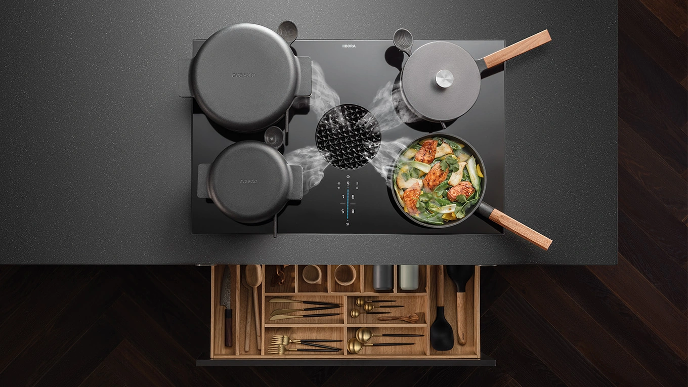 BORA Kochfeld mit Schublade unterm Kochfeldabzug bora kochfeld einbau mit schublade unterm kochfeld