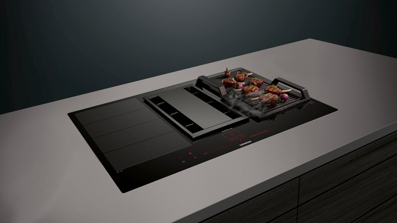 Siemens studioLine Tischlüfter Siemens studioline kochfeldabzug mit grillplatte in einer weißen arbeitsplatte