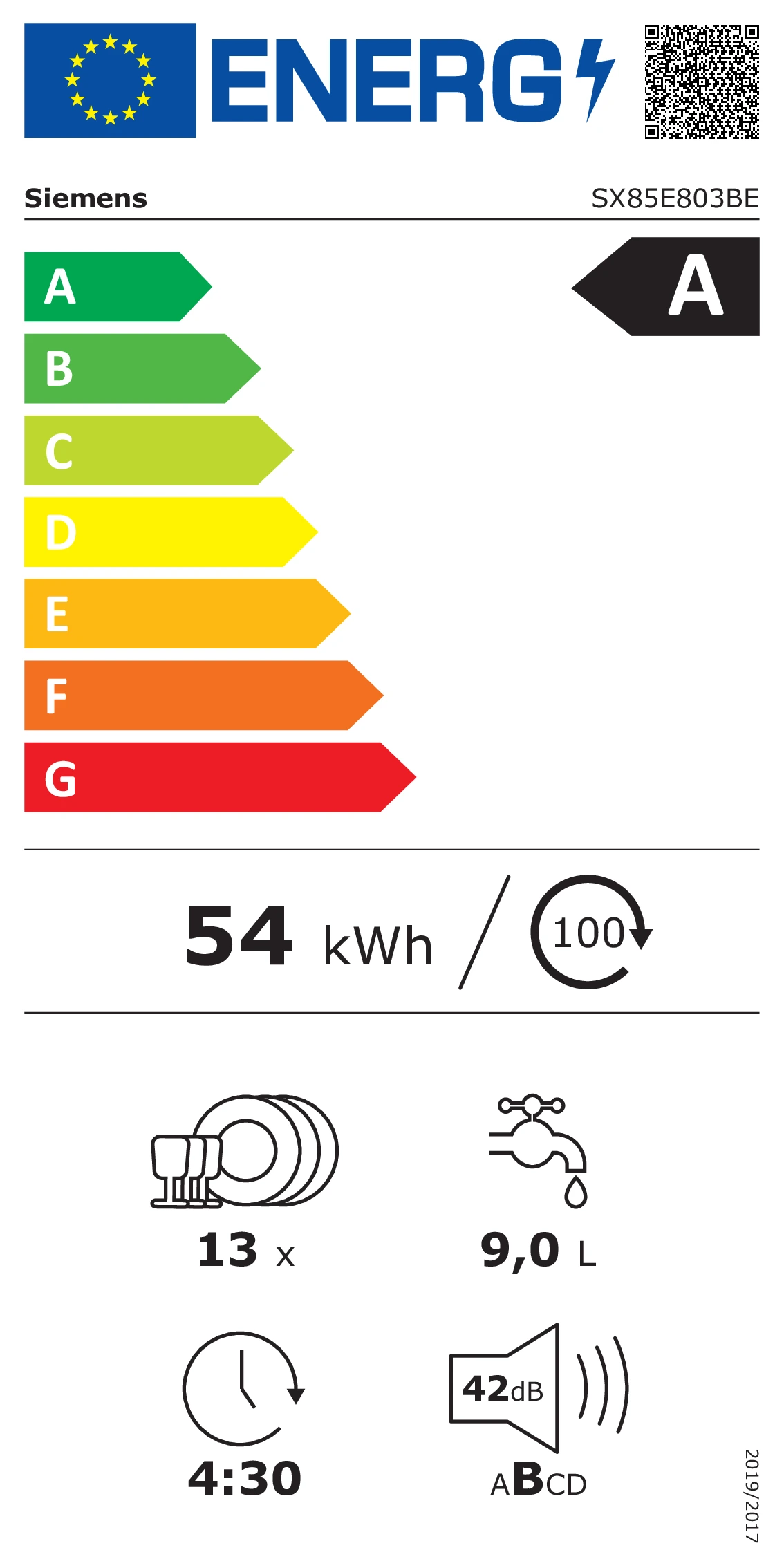 Energy Class A - Full EU energy label