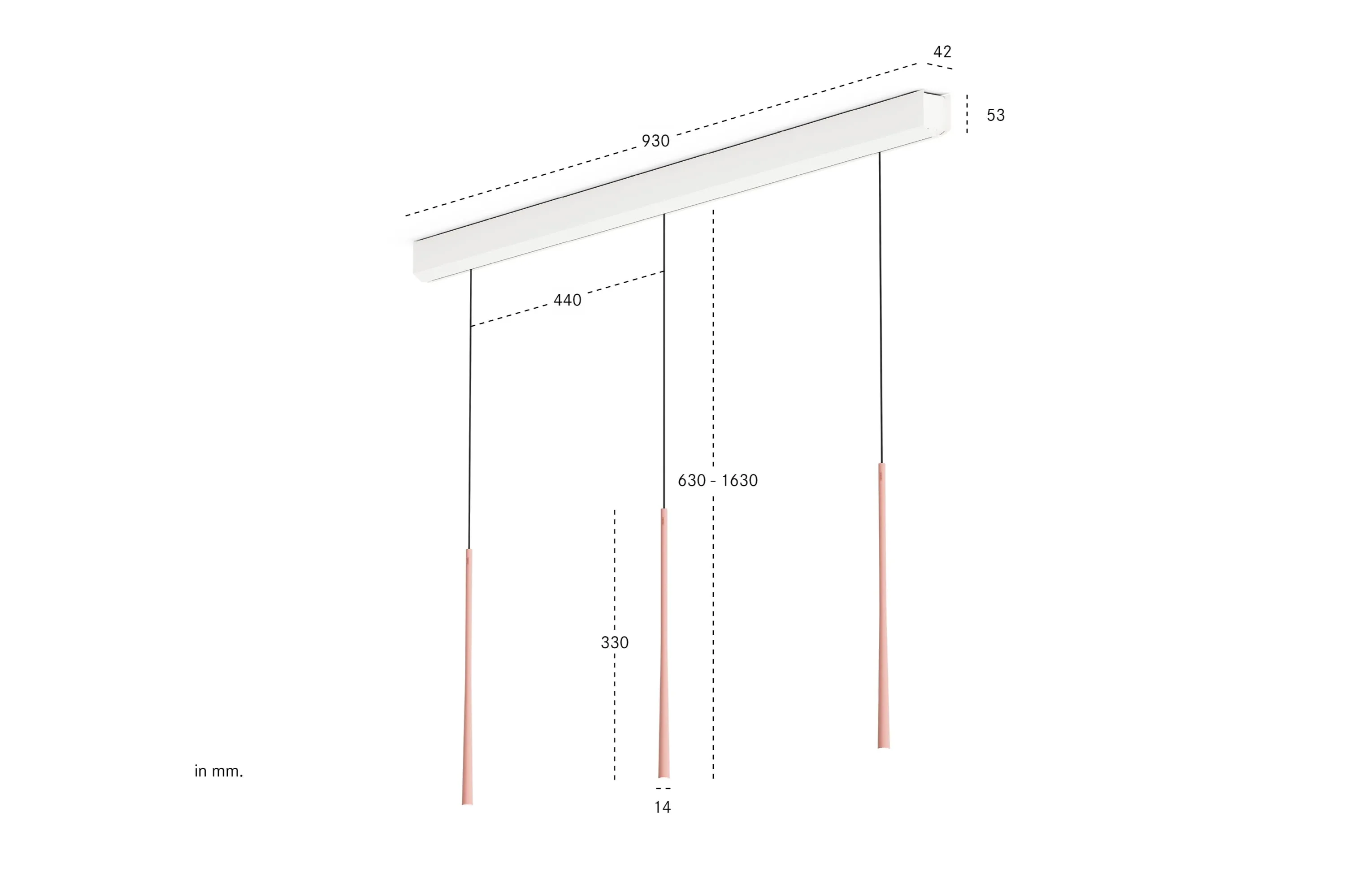 Bora LSLRG Pendelleuchte 3-fach linear Roségold