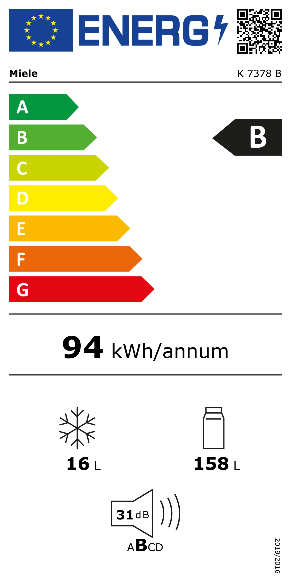 Energy Class B - Full EU energy label