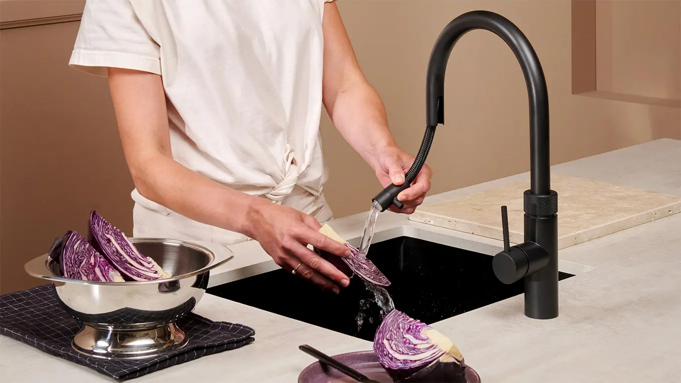 quooker flex wasserhahn in mit schlauchbrause in schwarz