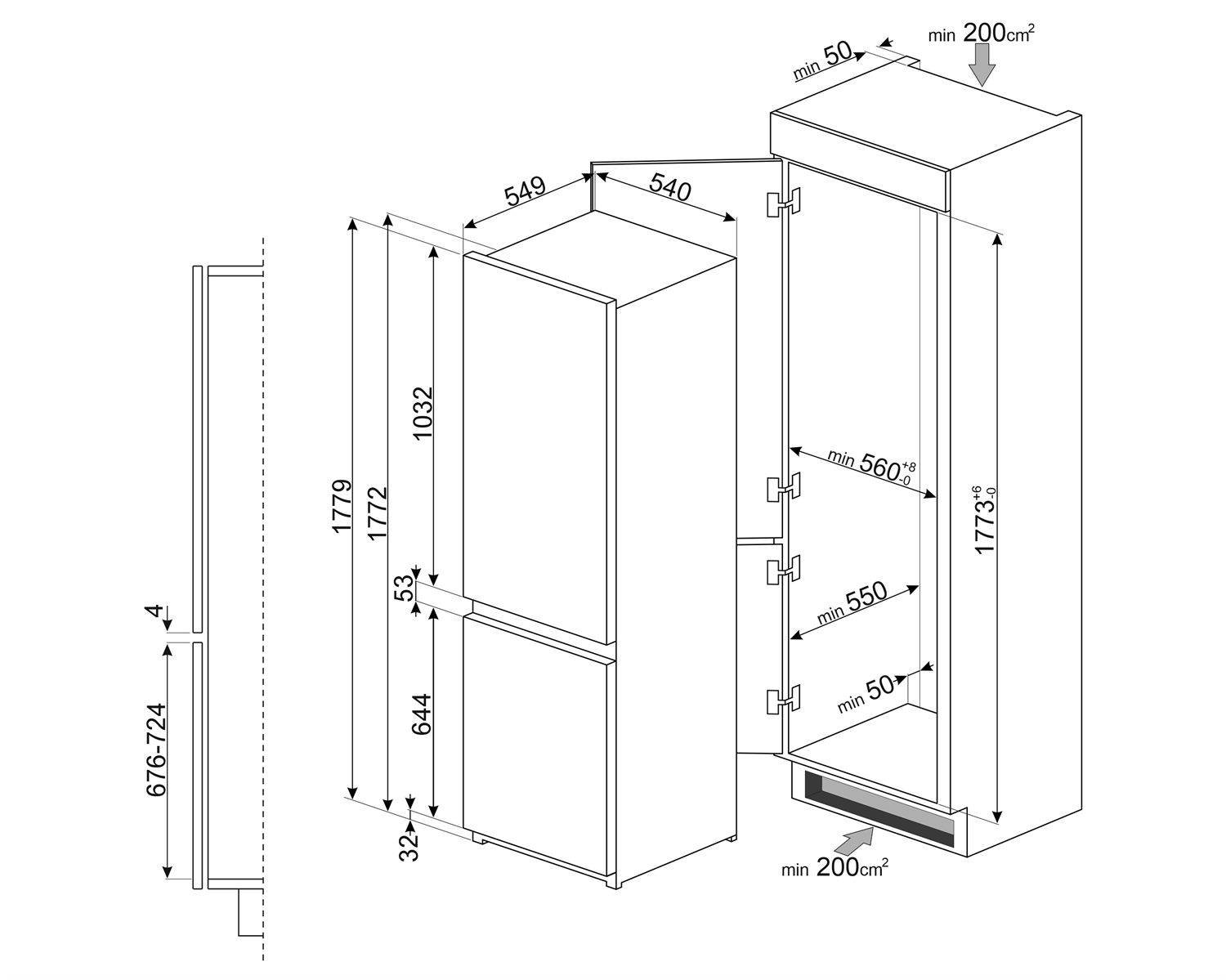 Smeg C81721F Einbau-Kühl-Gefrierkombination Weiß