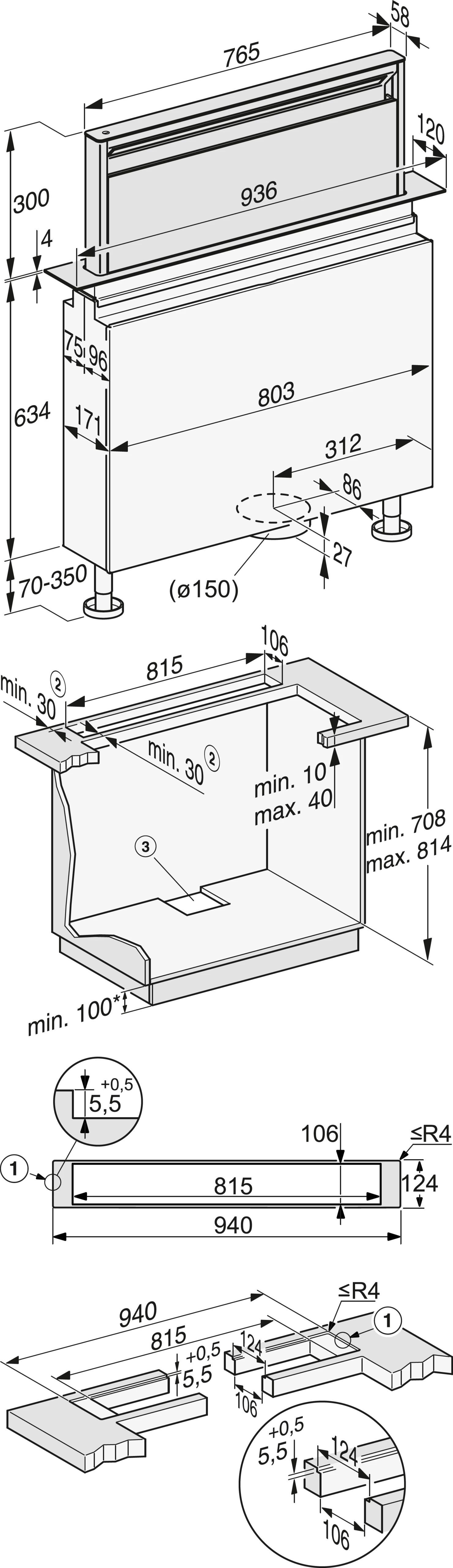 Miele DAD 4941 Black Levantar Downdraft-Dunstabzugshaube Schwarz