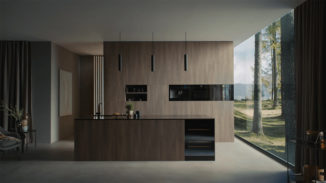 V-ZUG Excellence Line Vzug excellece line einbaugeräte in einer dunklen holzküche