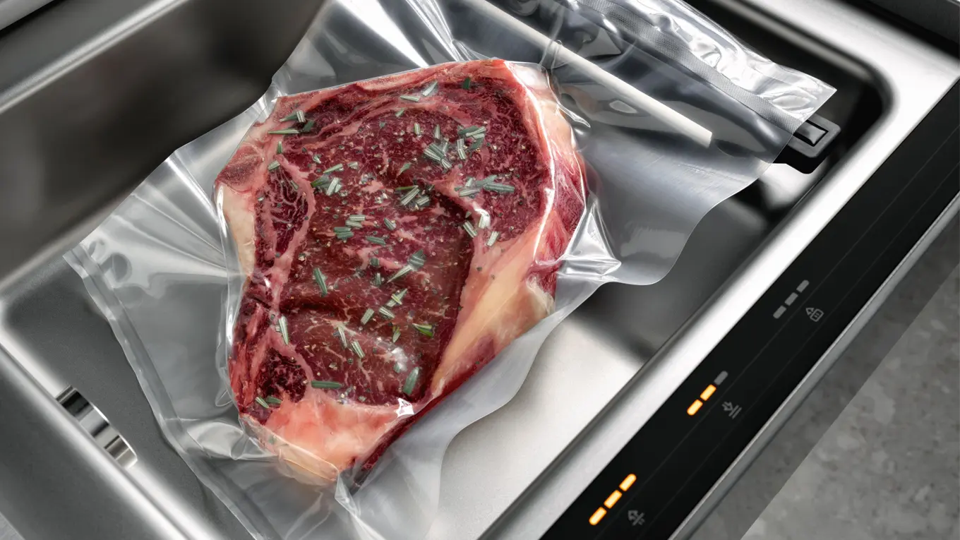 fleisch im vakuumbeutel in einer miele vakuumierschublade