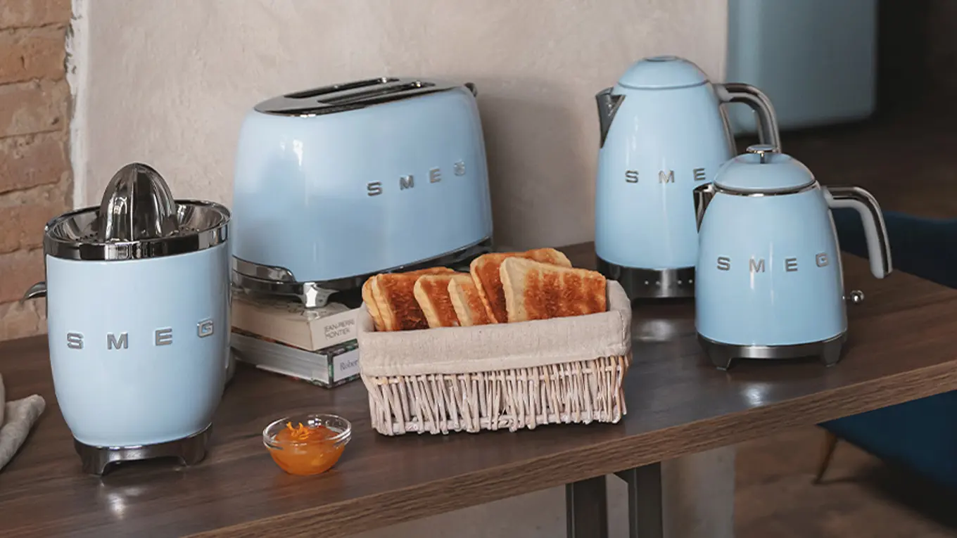 smeg pastellblau toaster und wasserkocher