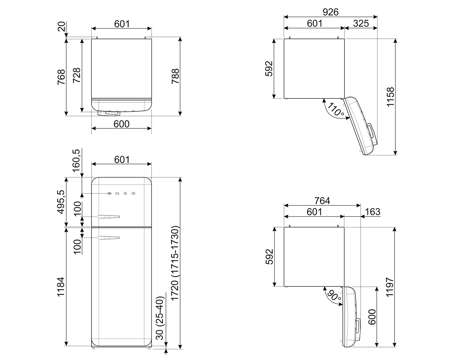 Smeg FAB30RCR5 Stand-Kühl-Gefrierkombination Creme