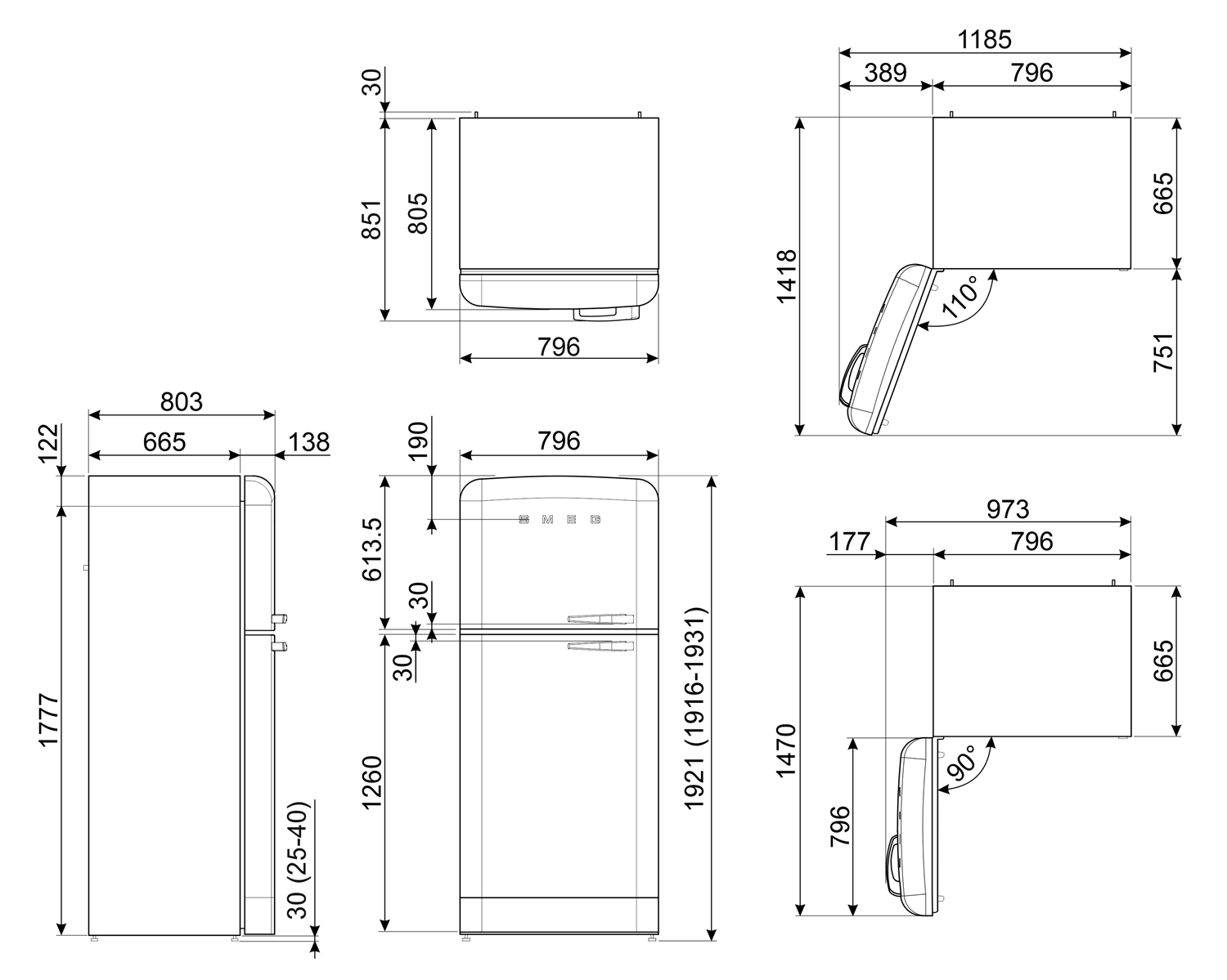 Smeg FAB50LBL5 Stand-Kühlschrank Schwarz