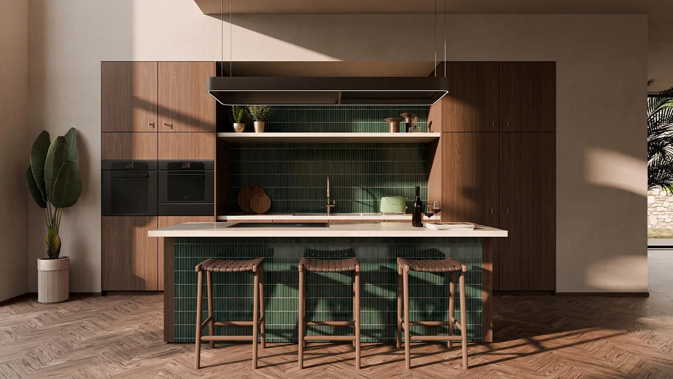 Smeg Musa in einer eleganten italienischen küche in grün und holz