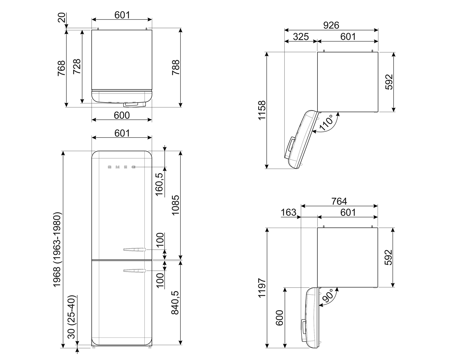 Smeg FAB32LWH5 Stand-Kühl-Gefrierkombination Weiß