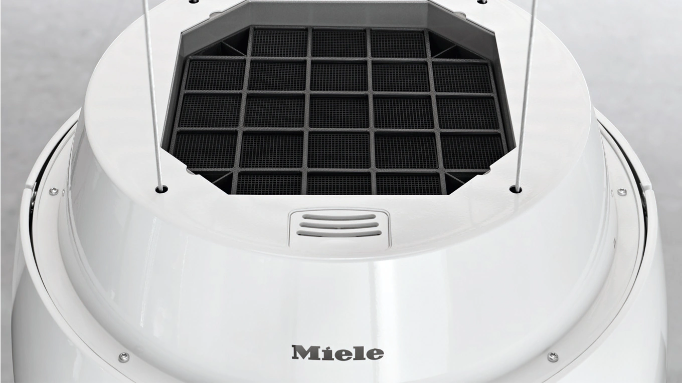 miele aura smarte dunstabzugshaube in weiß detailaufnahme der miele aura smarte dunstabzugshaube in weiß
