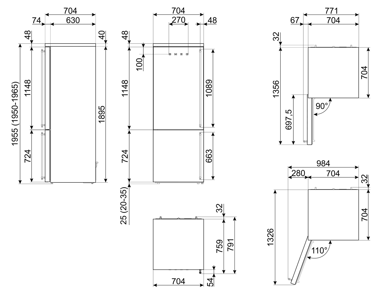 Smeg FA8005LAO5 Stand-Kühl-Gefrierkombination Anthrazit