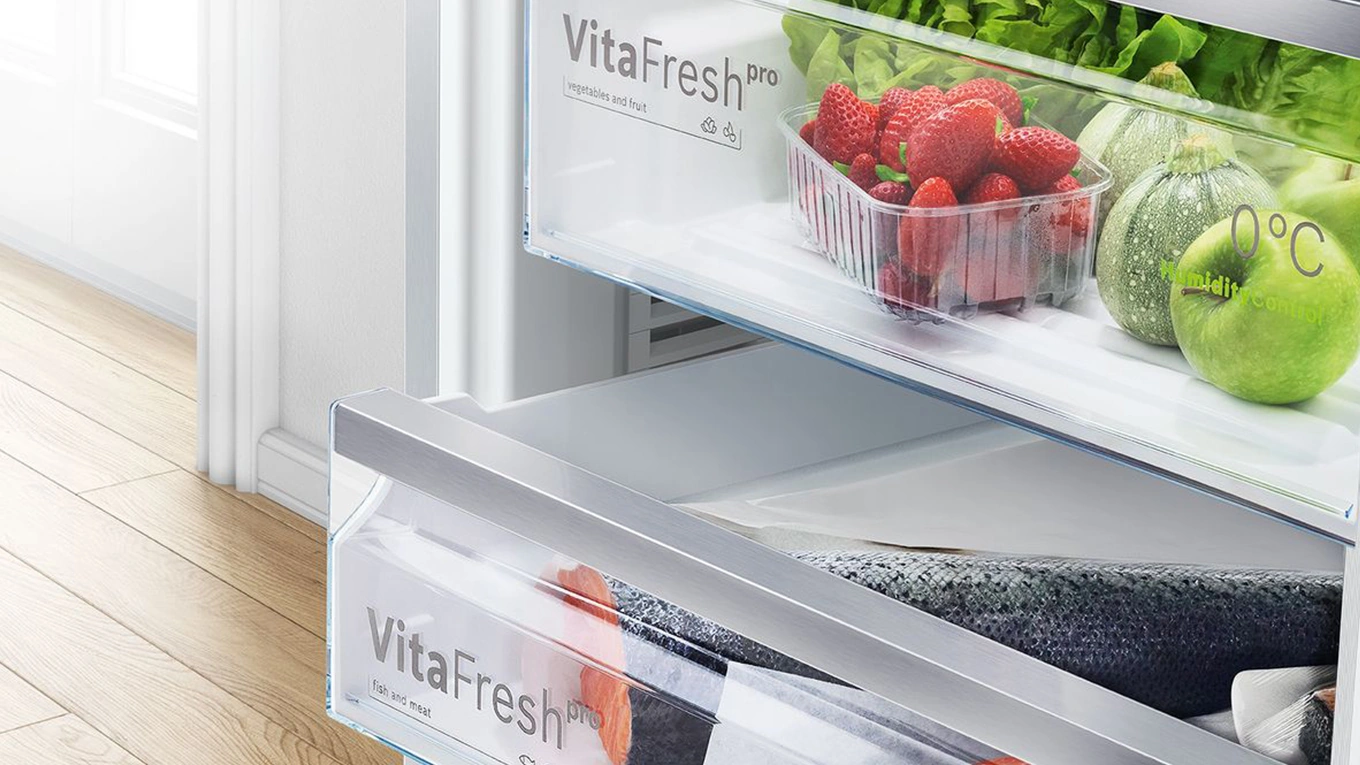Detail von einem bosch kühlschrank mit 0 grad gemüsefach vita fresh
