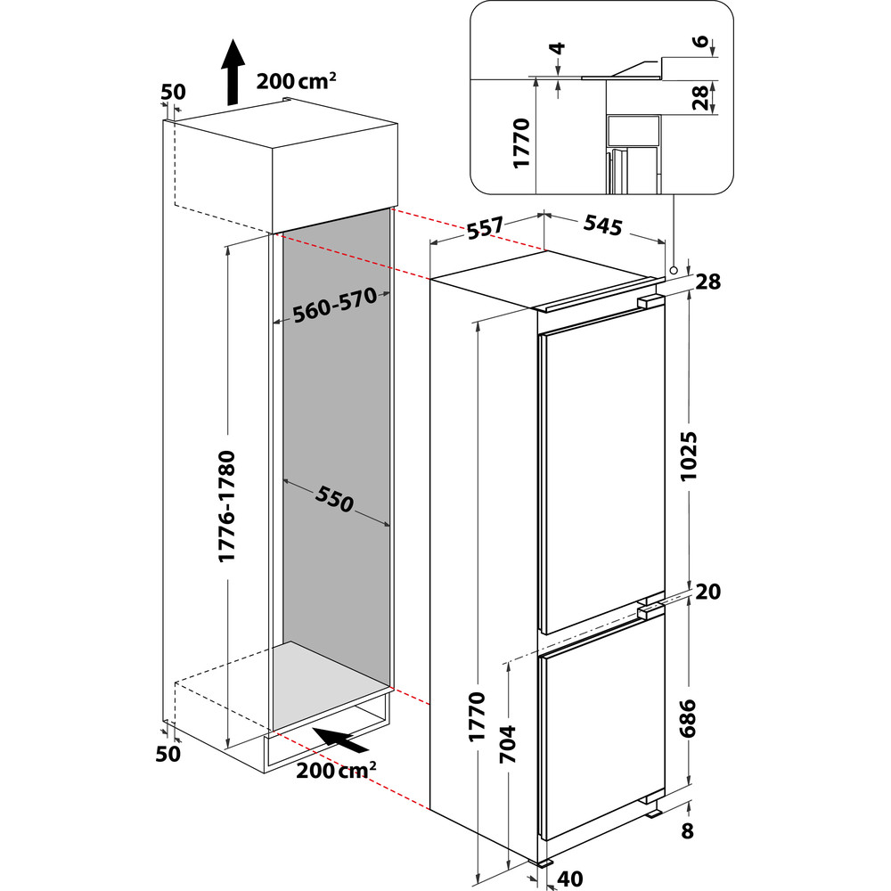 Bauknecht KGIL 180F2 P Einbau-Kühl-Gefrierkombination Weiß