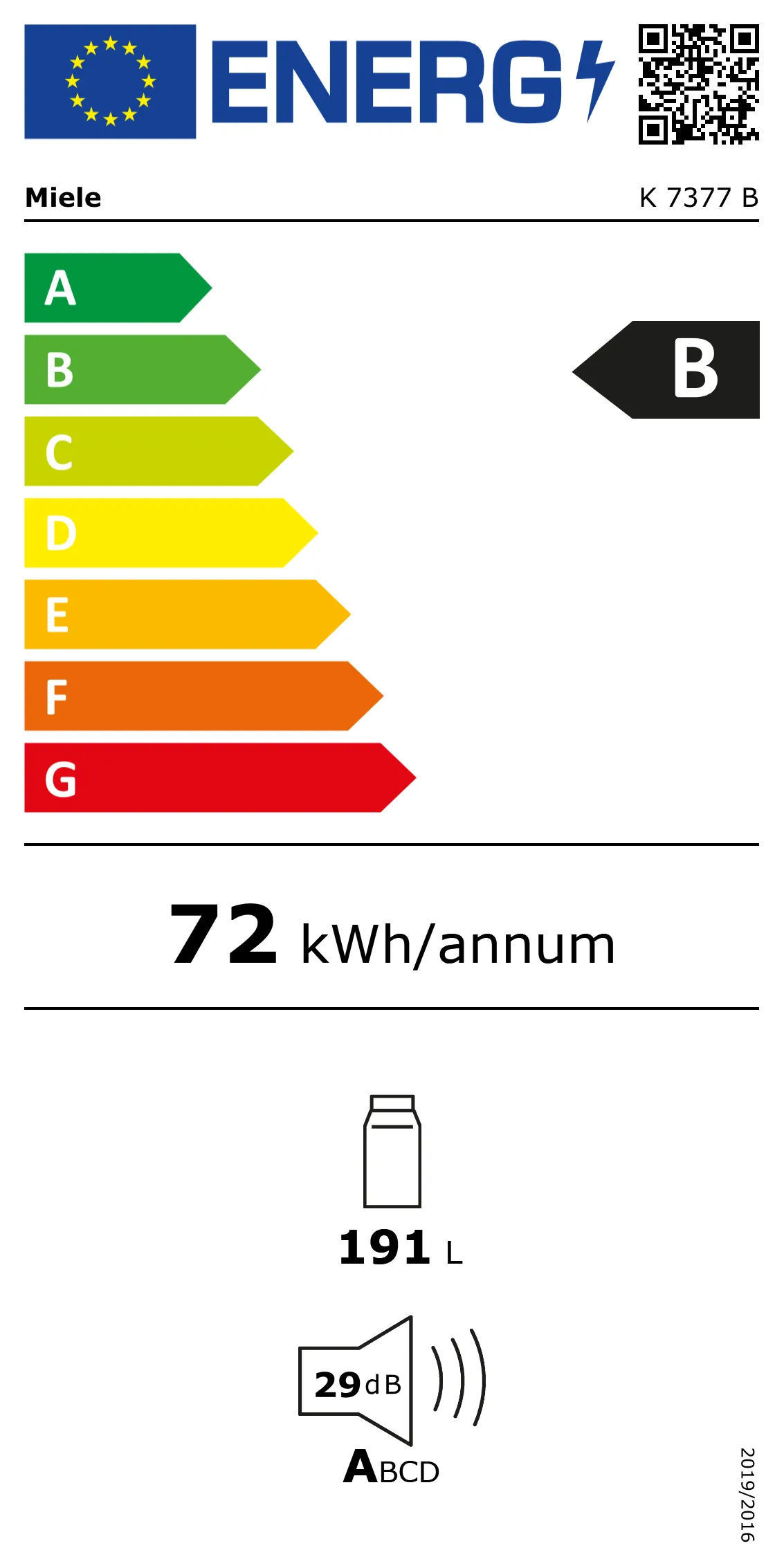 Energy Class B - Full EU energy label