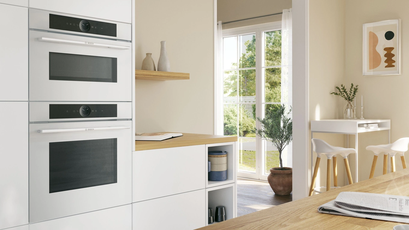 Bosch Serie 8 Backofen weiß zwei weiße bosch serie 8 backofen in einer weißen küche