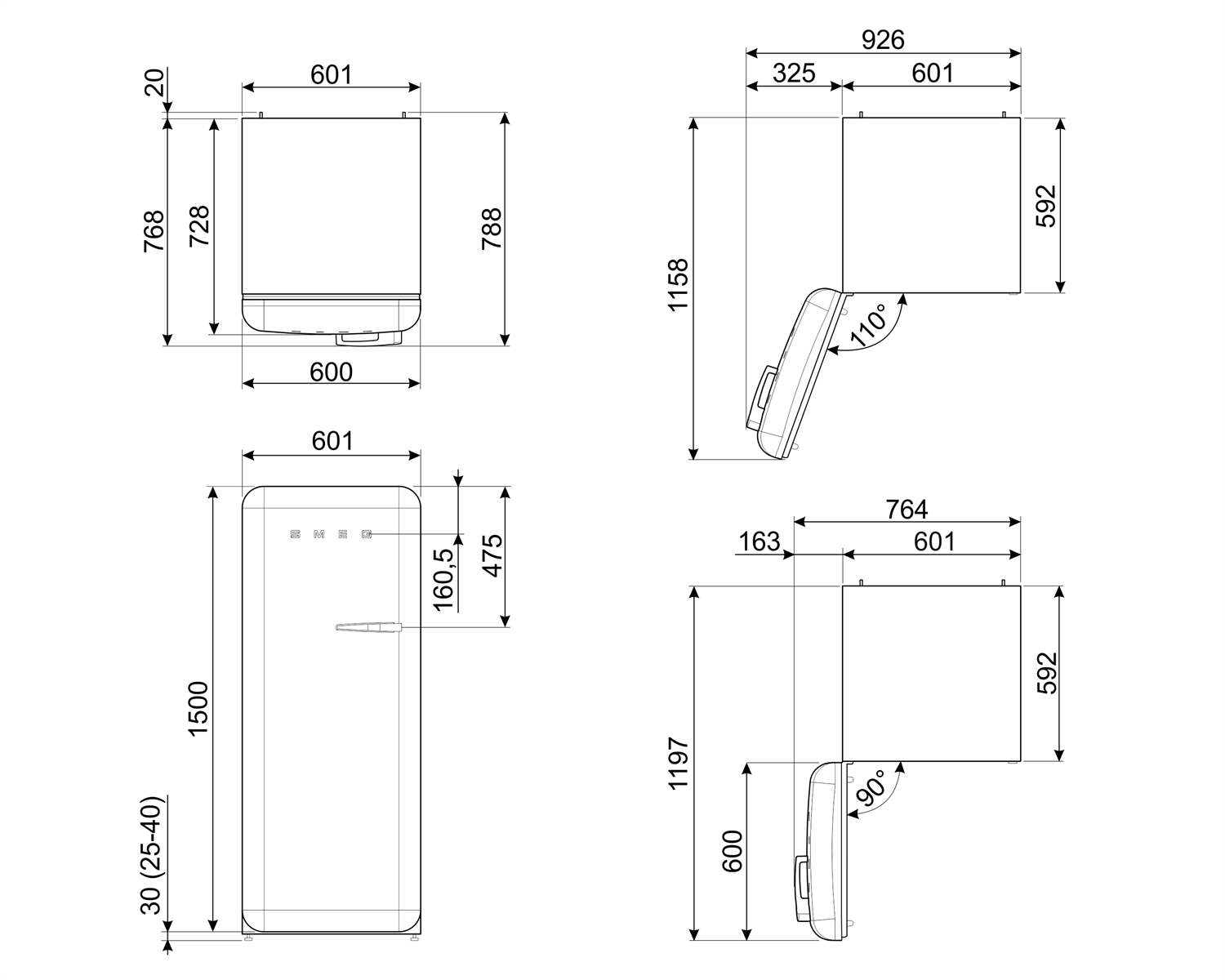 Smeg FAB28LWH5 Stand-Kühlschrank Weiß