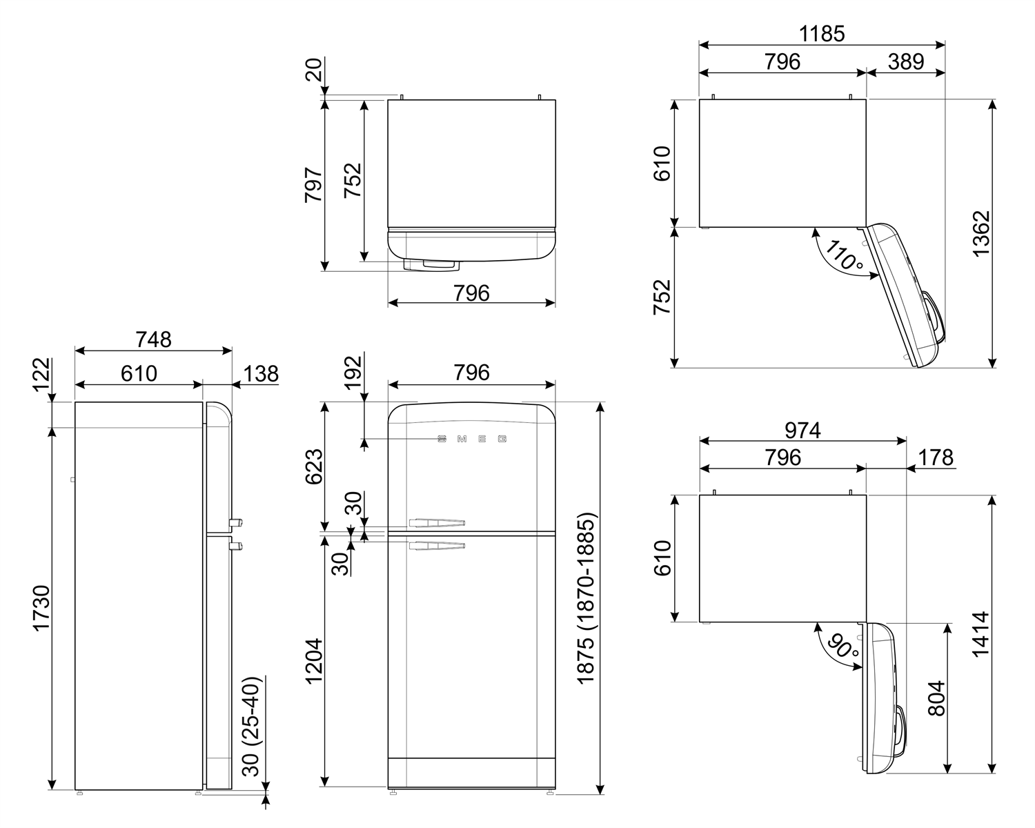 Smeg FAB50RWH5 Stand-Kühlschrank Weiß