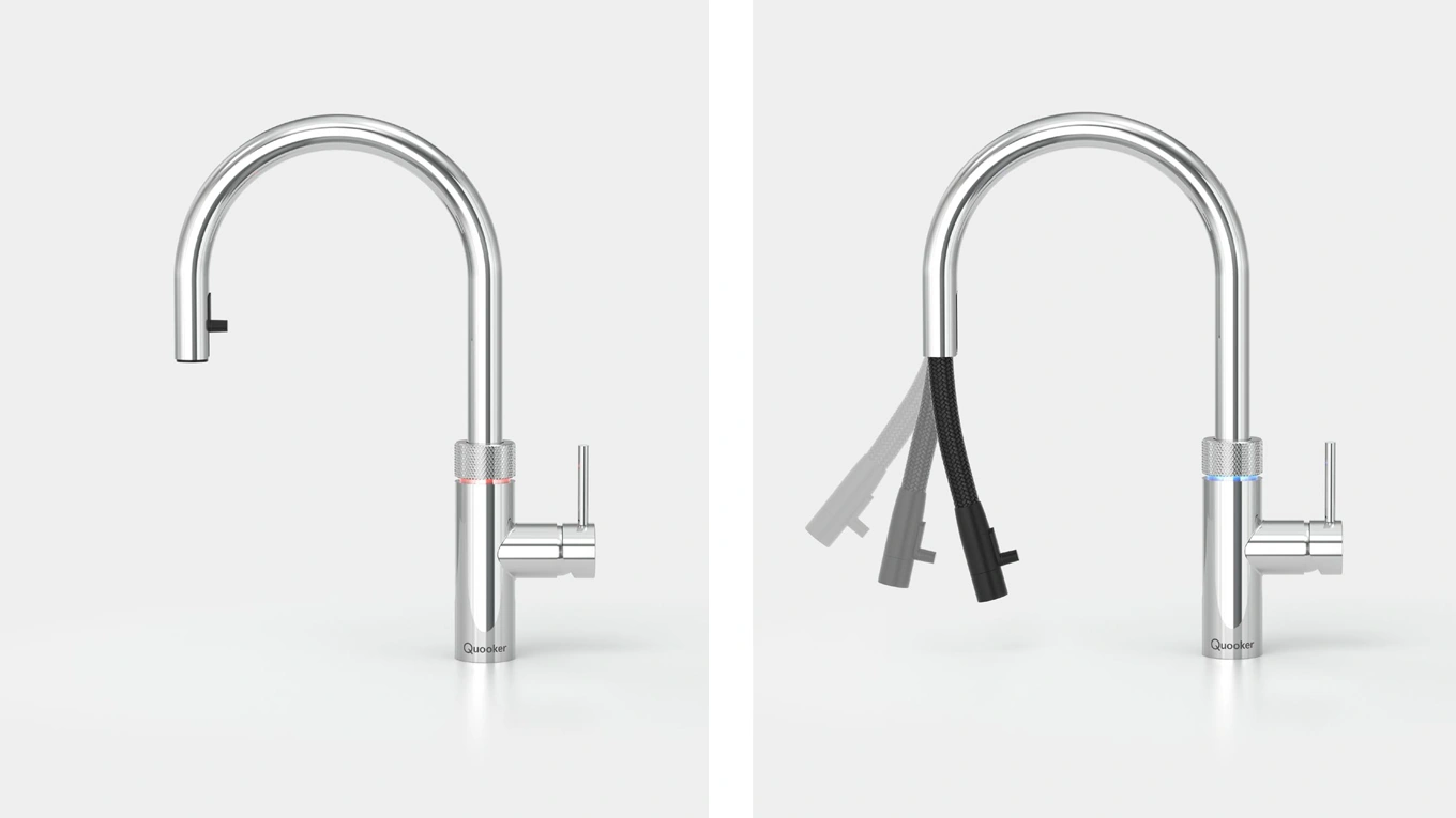 quooker flex wasserhahn bildvergleich vom quooker flex wasserhahn ohne und mit auszugsbrause