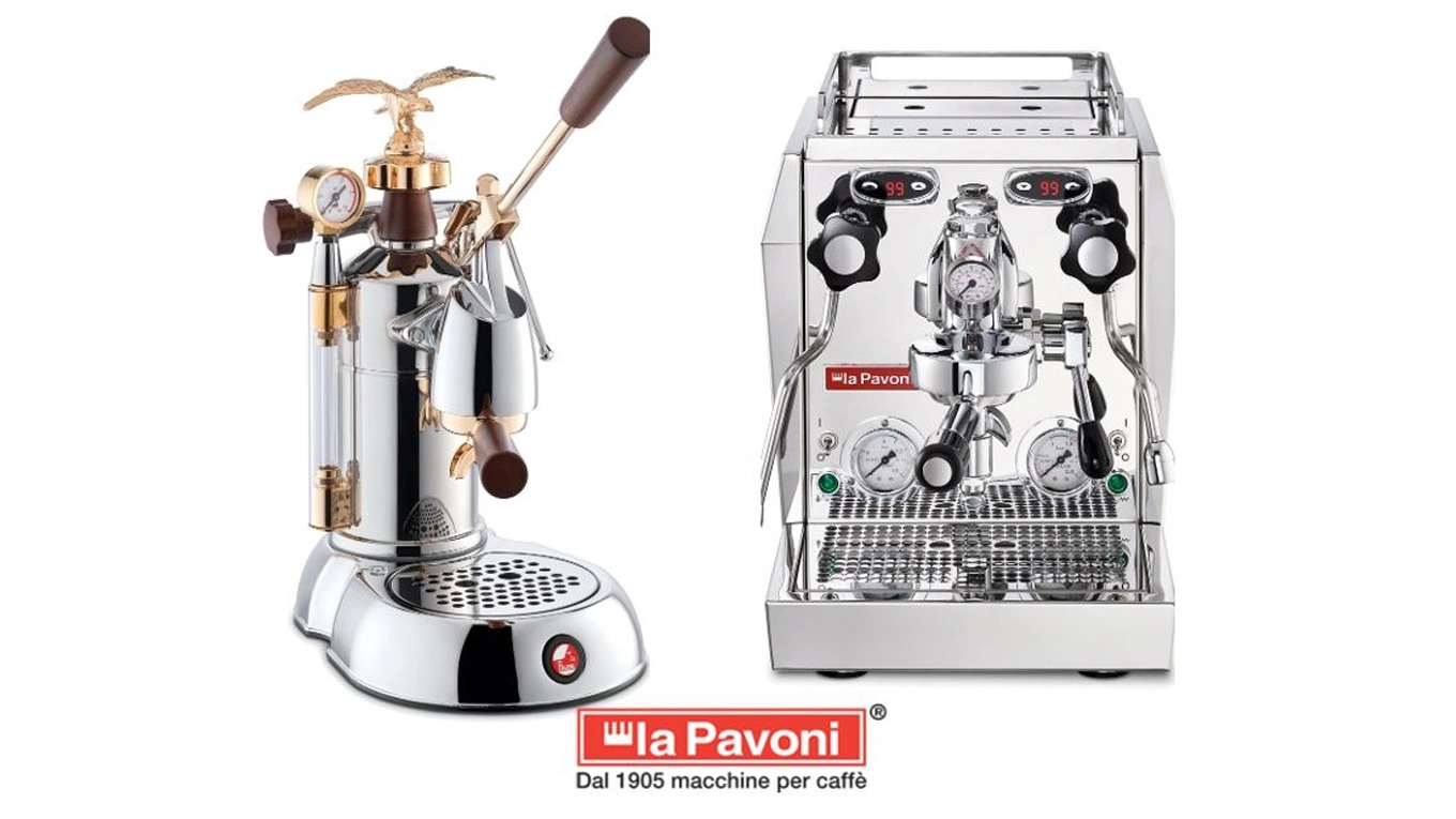 SMEG La Pavoni Espresso-Siebträger-Maschine produktbild von zwei smeg la pavoni espresso maschinen mit Siebträger