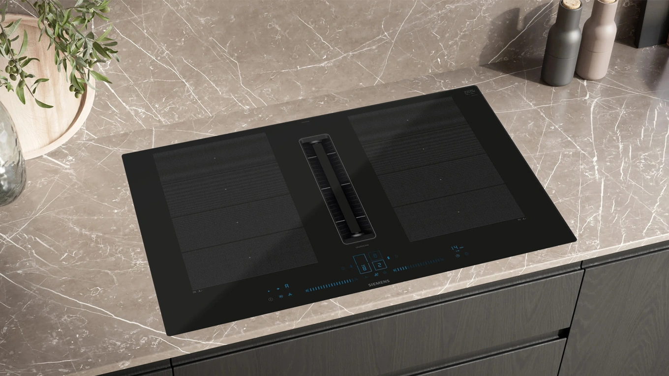 Siemens EX800NX68E Kochfeld mit DiamondProtect in einer Steinarbeitsplatte von oben