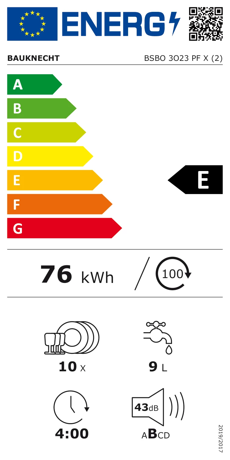 Energy Class E - Full EU energy label
